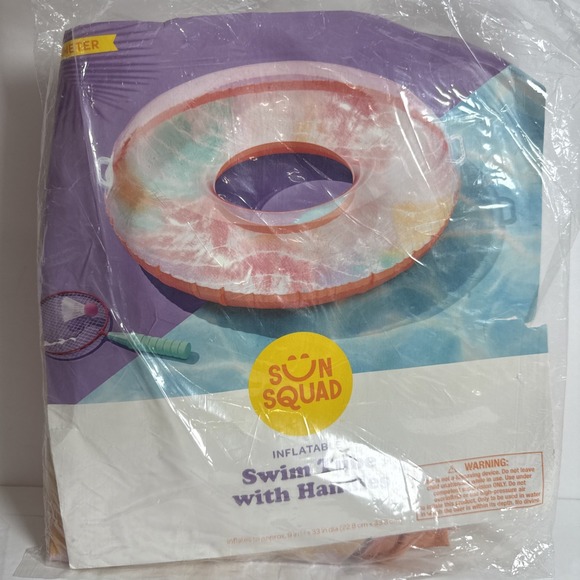 Sun Squad Other - Sun Squad Tie-Dye Orange Inflatable Swimming Tube with Side Grip Handles 33" NEW